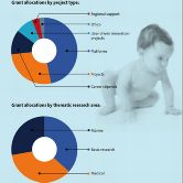 FUGE-Forschungsförderung nach Projekten (oben) und nach Fachgebieten (unten) in Norwegen 2008.