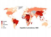 Weltweit tritt Hepatitis C häufig in Südamerika, Afrika und Südasien auf. Die Karte basiert auf einer Erhebung der WHO von 1999.