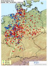 Auf der aktuellen Karte mit den Verbreitungsdaten erkennt man ein starkes Nordwest-Südost Gefälle.