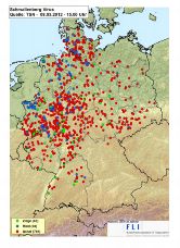 Die Verbreitung des Schmallenberg-Virus in Deutschland zeigt ein starkes Gefälle. Von Nord-West nach Süd-Ost sinkt die Zahl der registrierten Fälle deutlich.