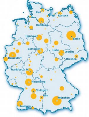 Geografische Verteilung der dedizierten Biotechnologie-Unternehmen in Deutschland.