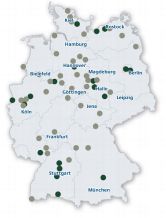 Geografische Verteilung der dedizierten Biotechnologie-Unternehmen (dunkelgrün) sowie der biotechnologisch aktiven Unternehmen (hellgrün) mit Tätigkeitsschwerpunkt Agrobiotechnologie